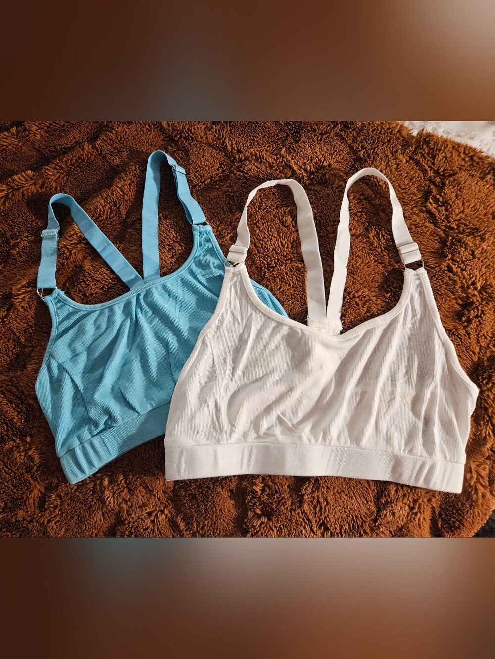 NWOT POL Clothing Ribbed Seamless Brami Bralette Bundle 2pc Blue White M